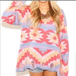 Wildfox Distressed Aztec Sweater